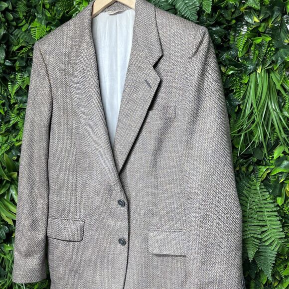 VINTAGE OSCAR DE LA RENTA Blazer Jacket Men 40 Tan 100% Wool Sport Coat Lined - Picture 7 of 10